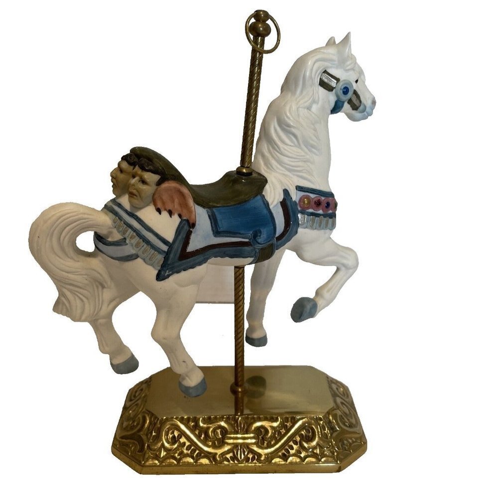Vintage Impulse Giftware Carousel Horse Porcelain On Brass Stand White 9.5"